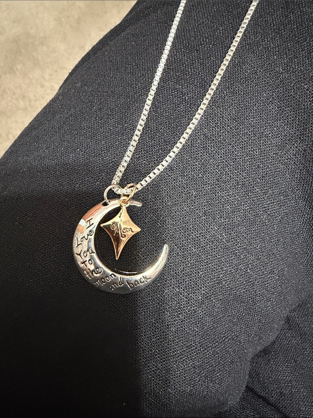 Silver Moon and Star 'Mom' Pendant Necklace